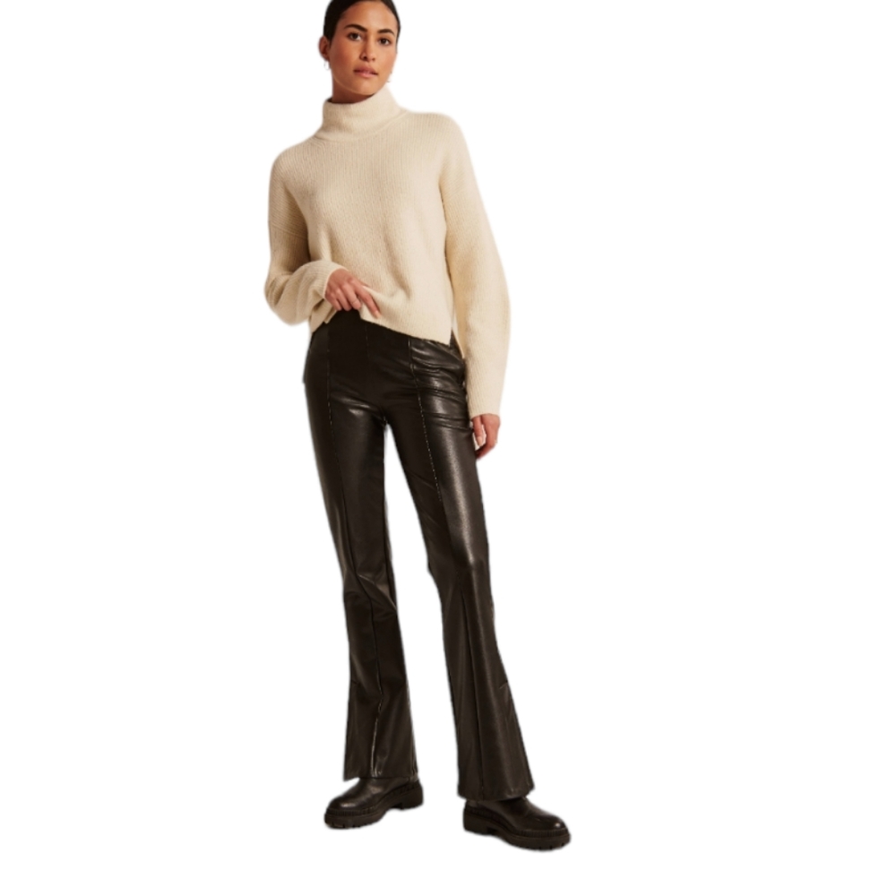 NWT Abercrombie and Fitch Vegan Leather Flare Pants Sz XL black